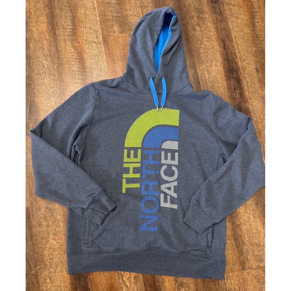 The North Face Men's Large Hoodie Gray Logo Pullover Fleece Sweatshirt